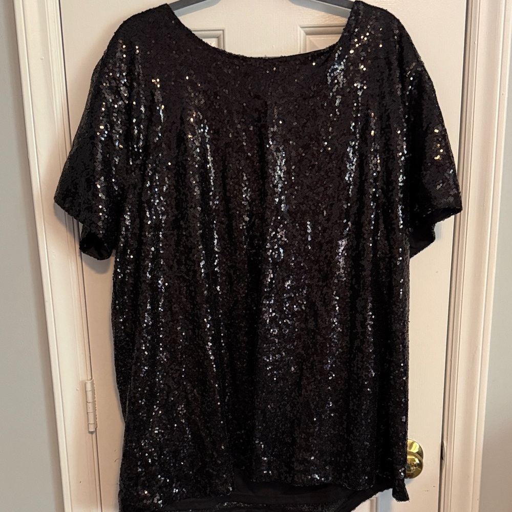 Chic Soul Black Sequin Short Sleeve Top